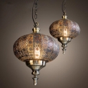 Bronze Hollowed-out Ceiling Hanging Lantern Arabic Metal Single Dining Room Pendant Light