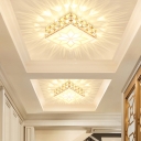 Minimalist Square LED Ceiling Lamp Crystal Encrusted Entryway Flush Mounted Light in White