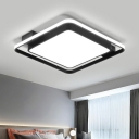 Square Bedroom LED Flush Ceiling Light Acrylic Minimalist Flush Mount Fixture in Black