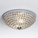 Crystal Beaded Bowl Shaped Flush Light Simplicity 1-Light Chrome Finish Ceiling Fixture for Restaurant