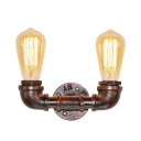 Cyberpunk Plumbing Pipe Wall Sconce Lamp 2 Lights Wrought Iron Wall Mount Fixture in Rust