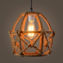 Hand-Braided Rope Brown Pendant Basket Shaped 1-Light Farmhouse Hanging Ceiling Light
