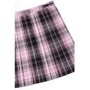 Stylish Women's Skirt Plaid Pattern Invisible Zip High Waist Pleated Detailed Mini Skirt