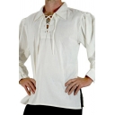 Fashion Mens Shirt Plain Lace-up Pleated Side Splits Long Lantern Sleeve Relaxed Fit Split Neck Turn down Collar Shirt