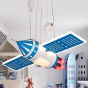 Satellite Chandelier Pendant Light Childrens Metal Bedroom Ceiling Lamp with Astronaut Deco