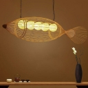 Artistic Fish Shape Chandelier Light Bamboo Dining Room Hanging Pendant Light in Wood
