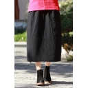 Leisure Womens Skirt Linen and Cotton Mid Rise Solid Color Mid Shift Skirt