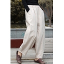 Trendy Womens Pants Solid Color Elastic Waist Long Length Relaxed Fit Pants