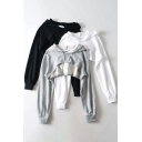 Fashionable Womens Hoodie Solid Color Long Sleeve Drawstring High Low Hem Relaxed Fit Super Crop Hoodie