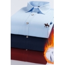 Mens Basic Shirt Embroidered Long Sleeve Turn Down Collar Button Up Regular Fit Shirt Top