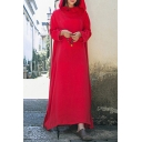 Womens Dress Vintage Solid Color Long Sleeve Hooded Maxi A-line Dress