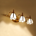 Traditional Floral Vanity Light 3 Heads Beveled Glass Sconce Light Fixture in Brass for Bathroom