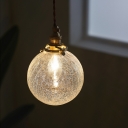 Ball Clear Crackle Glass Pendant Light Antique 1-Light Restaurant Hanging Light Fixture