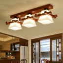 Frost Glass Flared Semi Flush Mount Modern Coffee Ceiling Light with Wood Brace for Restaurant