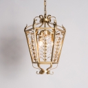 Antique Tapered Ceiling Hanging Lantern 3-Bulb Metal Chandelier with Crystal Leaf in Gold