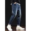 Popular Mens Jeans Plain Bleach Mid Waist Ankle Length Relaxed Fit Jeans