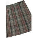 Chic Women's Skirt Plaid Pattern Invisible Zip High Waist Pleated Detail Regular Fitted Mini Skirt