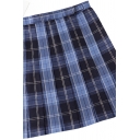 Trendy Women's Skirt Plaid Print Invisible Zip High Waist A-Line Mini Skirt