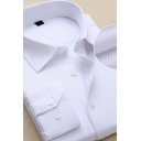 Business Shirt Pinstripes Grids Pattern Single Breasted Chest Pocket Spread Collar Slim-fit Long Sleeve Shirt for Men