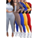Edgy Girls Set Solid Color Long Sleeve Mock Neck Slim Fit Crop Tee Top & Leggings Set