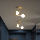 Globe LED Semi Flush Minimalistic Opal Glass Corridor Flush Ceiling Light Fixture in Gold