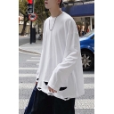 Street Boys T Shirt Ripped Solid Color Long Sleeve Crew Neck Loose Fit Tee Top
