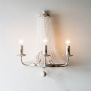 Traditional Candlestick Wall Mount Light Iron Wall Light Fixture with Crystal Bead in White