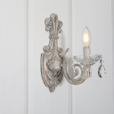 Candlestick Crystal Wall Light Fixture Vintage Corridor Wall Mounted Lamp in Distressed White