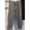 Mens Street Pants Solid Color Mid Waist Ankle Length Straight Pants