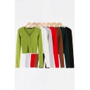 Stylish Womens Cardigan Solid Color Knit Long Sleeve V-neck Button Up Slim Fitted Crop Cardigan