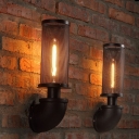 Single-Bulb Pipe Wall Mount Lighting Industrial Cylinder Wire Cage Iron Wall Light Fixture