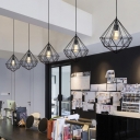 Diamond Office Ceiling Pendant Light Loft Metal 1-Light Black Suspended Lighting Fixture