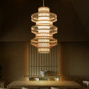 Bamboo Spool Shaped Pendant Ceiling Light Contemporary 1-Head Wood Suspension Lamp over Table