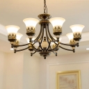 Traditional Flared Ceiling Lighting Handblown Glass Chandelier Light Fixture in Gold-Black