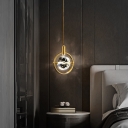 Faceted Crystal Orb Shaped Pendulum Light Simple Style Gold LED Drop Pendant for Bedside