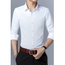 Fancy Men's Shirt Plain Button Fly Turn-down Collar Long Sleeve Regular Fitted Shirt