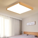Square LED Flush Ceiling Light Fixture Minimalist Acrylic Bedroom Flush Mount in Wood