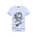 Popular Men's Short Sleeve Crew Neck Dragon Patterned Fitted Tee