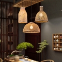 Weaving Dining Room Ceiling Light Bamboo Single Modern Hanging Pendant Light in Wood