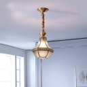 Frosted Glass Panes Beveled Pendant Light Classic 1 Head Living Room Suspension Light in Gold
