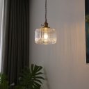 1-Light Ceiling Light Retro Style Drum Clear Glass Pendant Ceiling Light for Bedroom