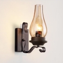 Vintage Chimney Shade Wall Light Fixture 1 Bulb Tan Glass Wall Mounted Lamp for Stair