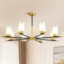 Black-Brass Chandelier Lighting Minimalism Clear and Frosted 2-Layered Shade Pendant Light