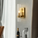 Minimalistic Tube Wall Mount Lighting Transparent Glass 1 Head Living Room Sconce in Gold