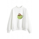 Lovely Girls Letter Sloffee Cartoon Sloth Graphic Long Sleeve Mock Neck Loose Fit Pullover Sweatshirt