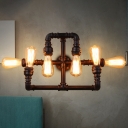 Steampunk Water Pipe Wall Lamp Fixture 6 Lights Wrought Iron Sconce Wall Light in Black