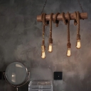 Hand-Wrapped Rope Bare Bulb Design Island Lamp Cottage 4-Head Dining Room Pendant Light in Wood
