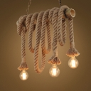 Natural Rope Flaxen Island Pendant Light Linear Farmhouse Ceiling Suspension Lamp