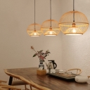 Modern Globe Ceiling Light Bamboo Single Tea Room Hanging Pendant Lighting in Wood