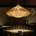 Conical Ceiling Light Modern Rattan Single Wood Hanging Pendant Light for Restaurant